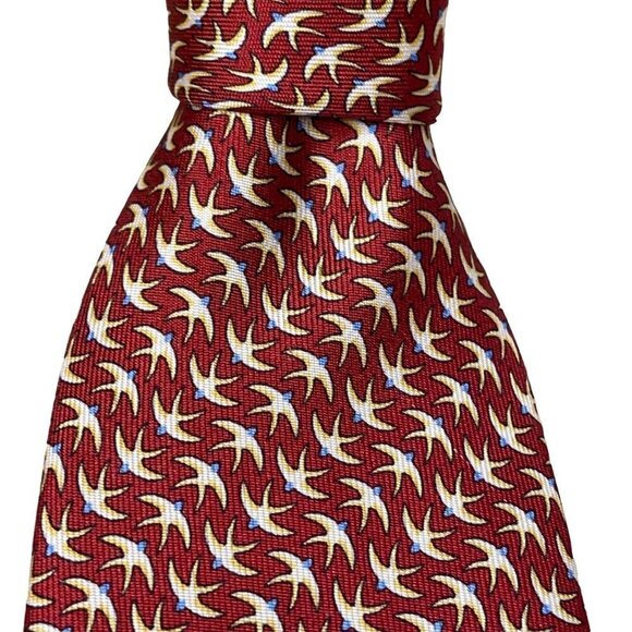 Burano Biarretti Couture Silk Necktie from Italy, Retro Geometric Birds/Sparrows - Picture 1 of 3